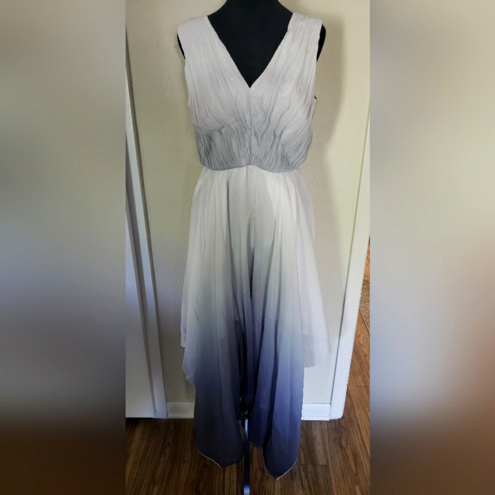 Catherine Melandrino Elegant Ombre Sleeveless Dress With Handkerchief Cut Hem